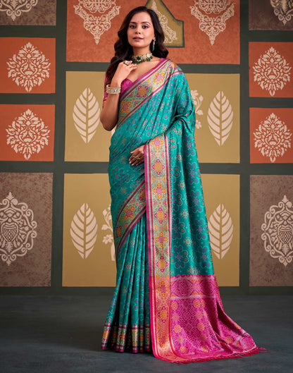 Teal Blue Silk Woven Patola Saree