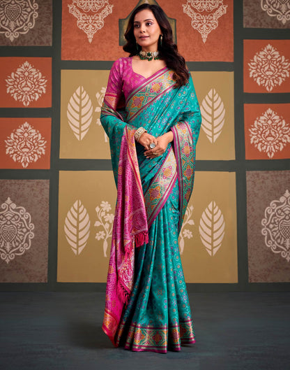 Teal Blue Silk Woven Patola Saree