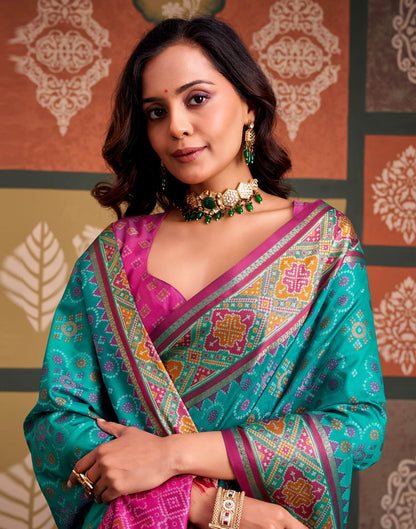 Teal Blue Silk Woven Patola Saree