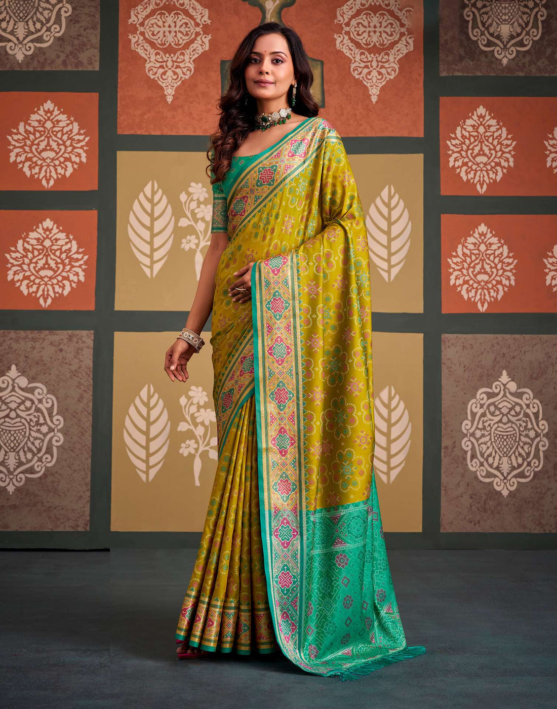 Lime Yellow Silk Woven Patola Saree
