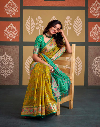 Lime Yellow Silk Woven Patola Saree