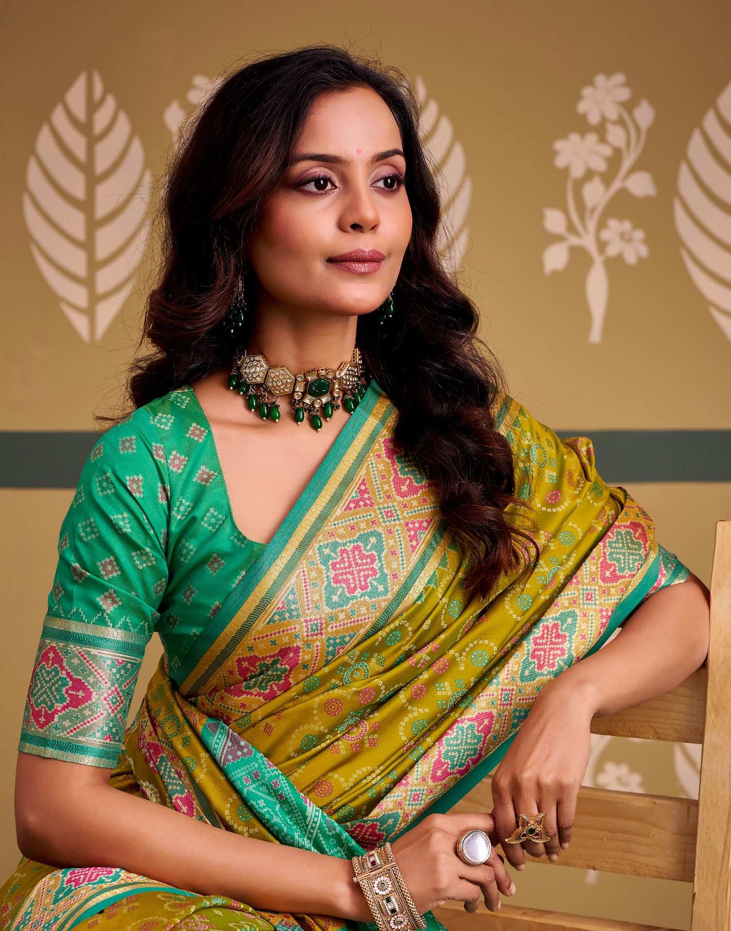 Lime Yellow Silk Woven Patola Saree