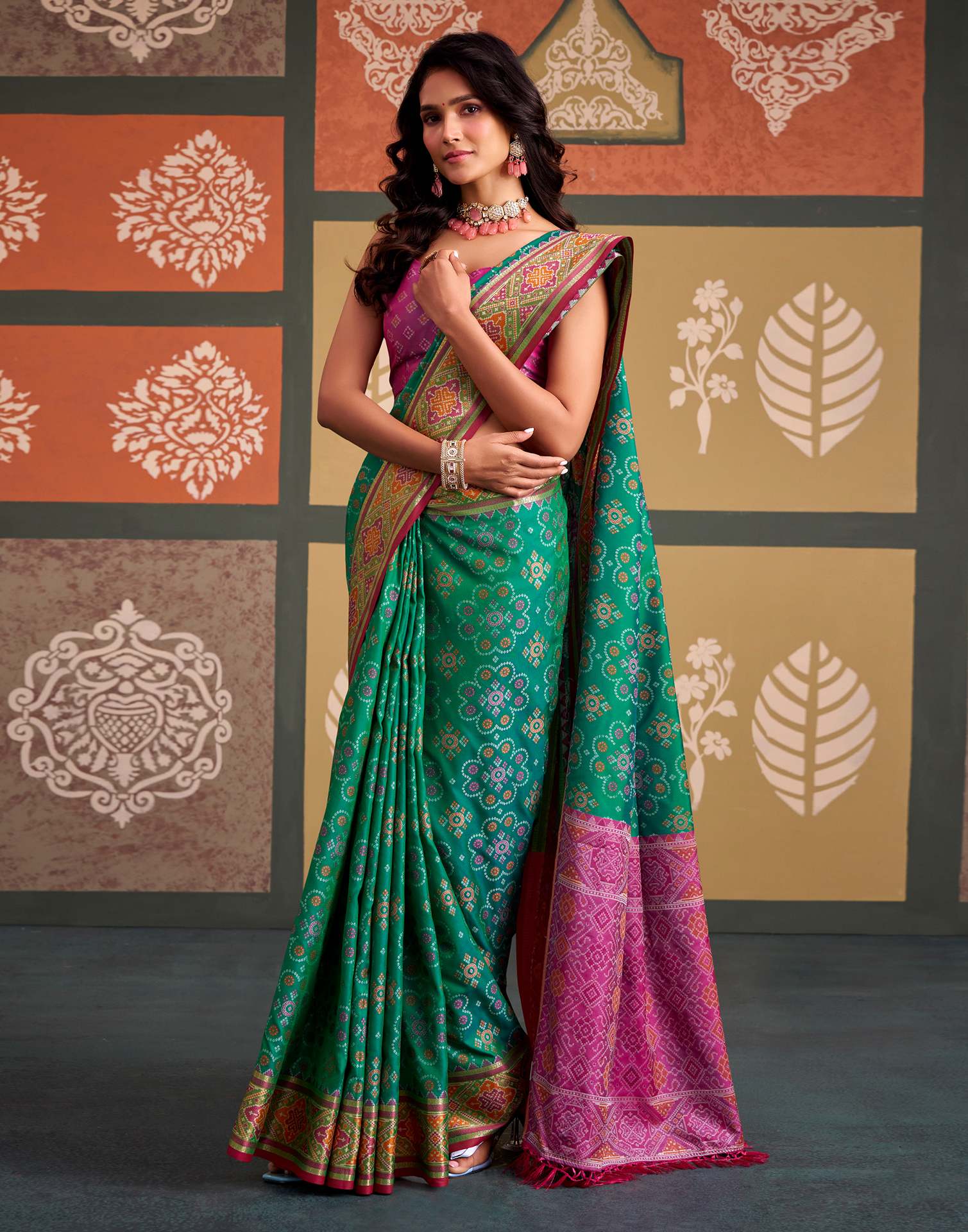 Teal Green Silk Woven Patola Saree