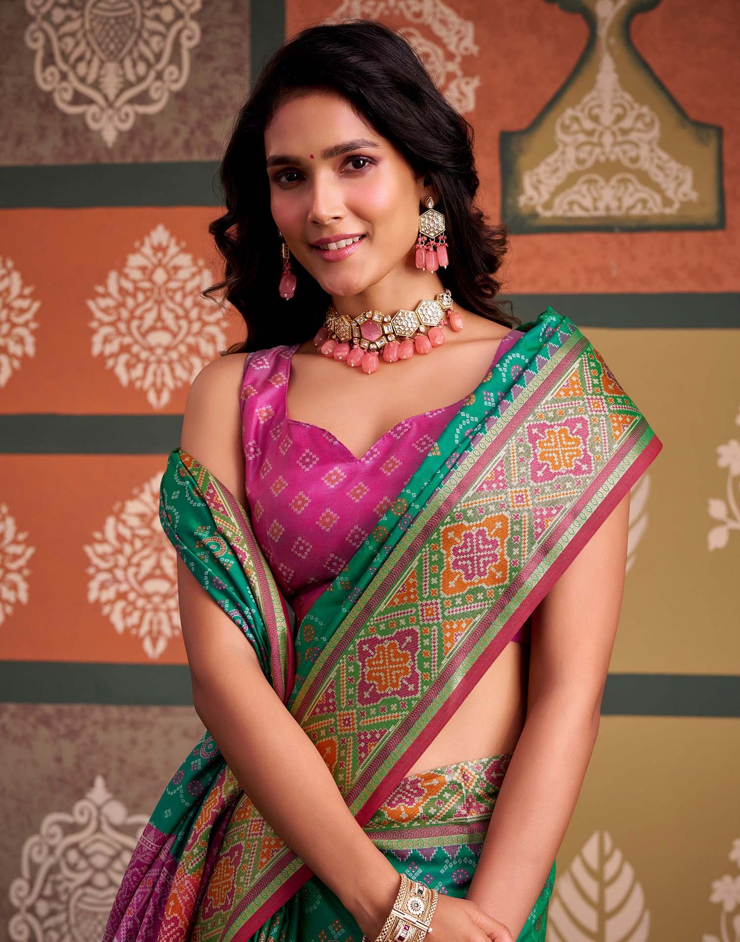 Teal Green Silk Woven Patola Saree