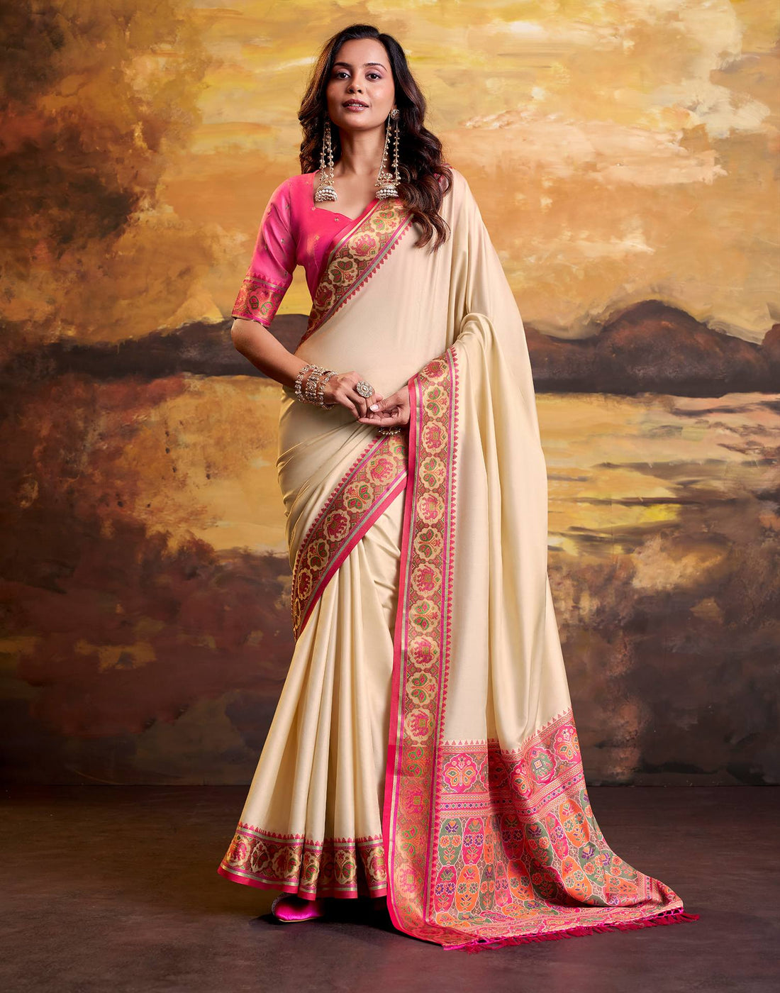 Beige Silk Woven Patola Saree