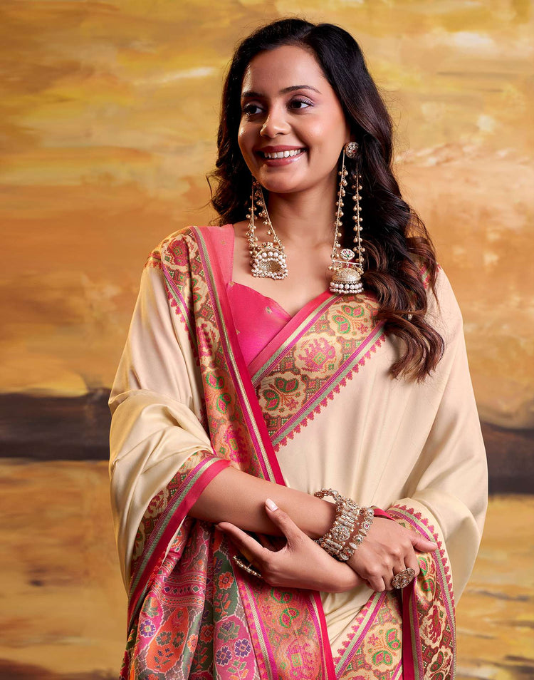 Beige Silk Woven Patola Saree