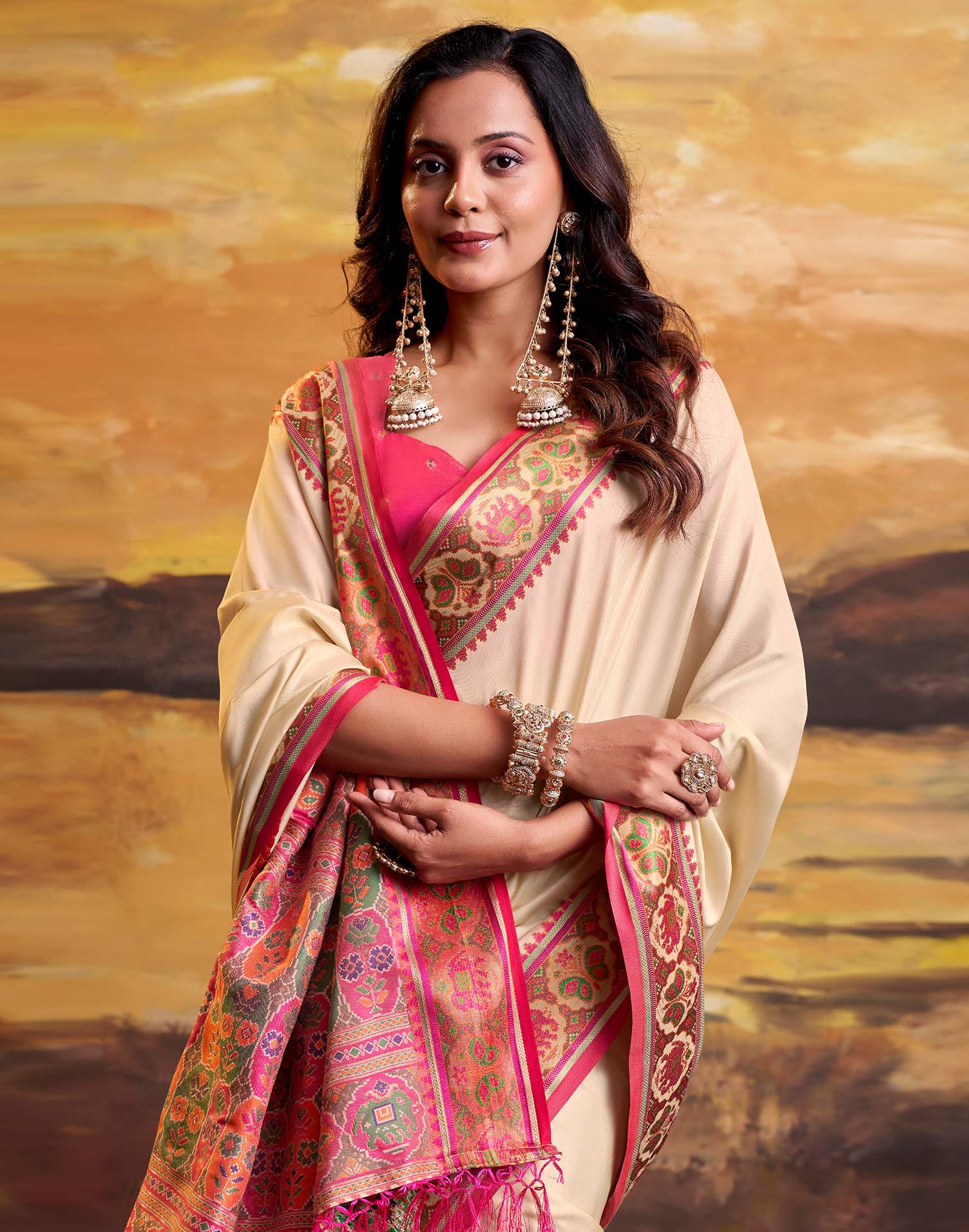 Beige Silk Woven Patola Saree