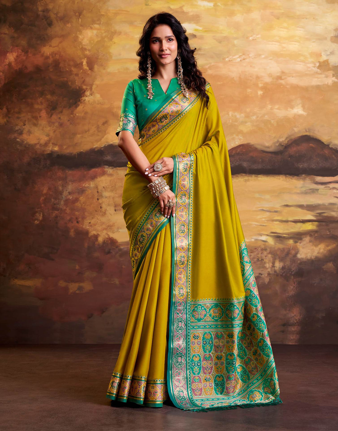 Mustard Yellow Silk Woven Patola Saree