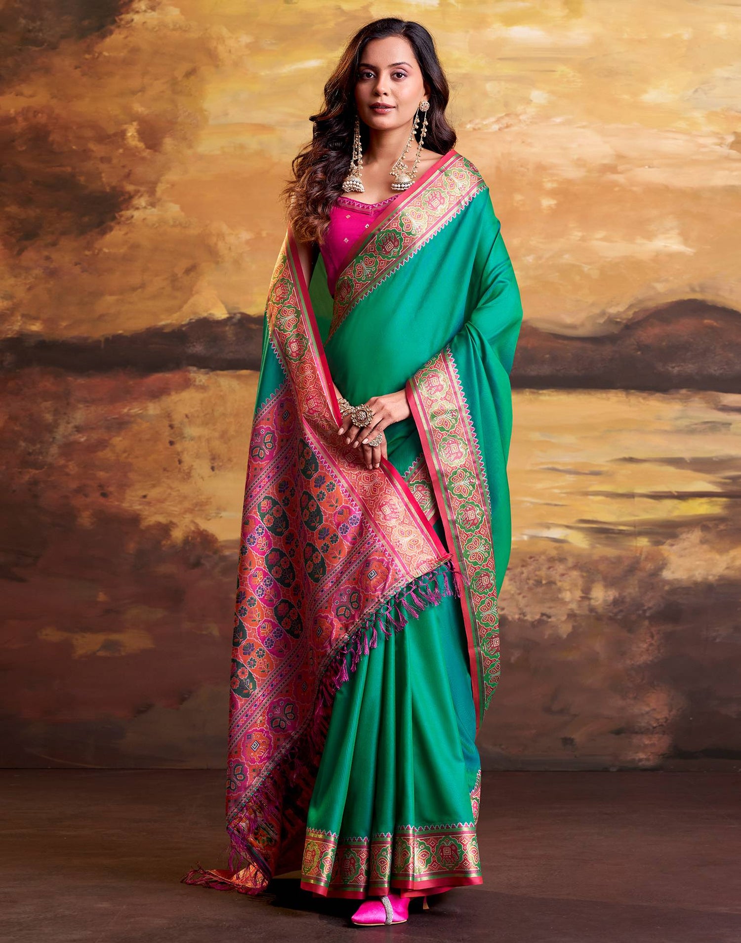 Teal Green Silk Woven Patola Saree