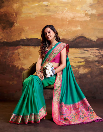Teal Green Silk Woven Patola Saree