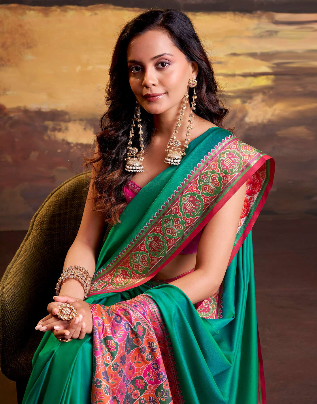 Teal Green Silk Woven Patola Saree