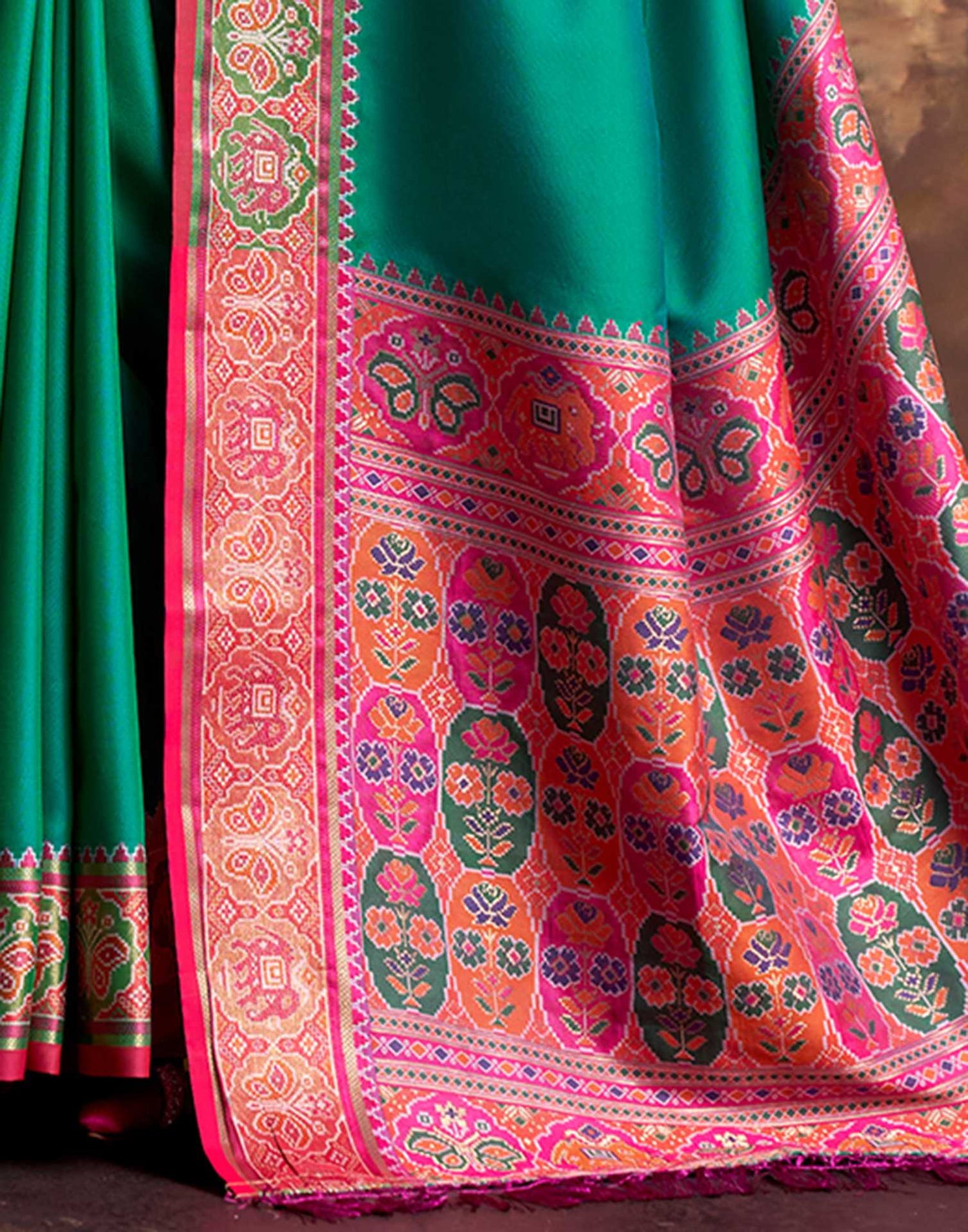 Teal Green Silk Woven Patola Saree