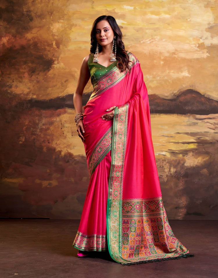 Coral Pink Silk Woven Patola Saree
