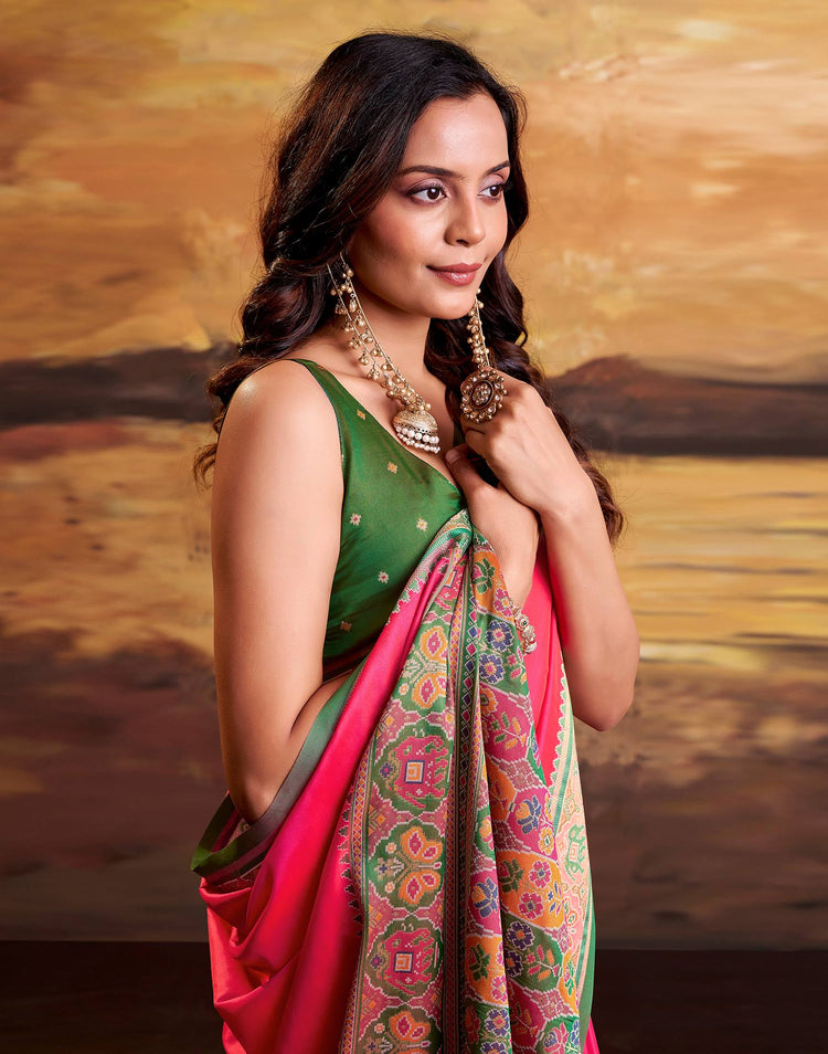 Coral Pink Silk Woven Patola Saree