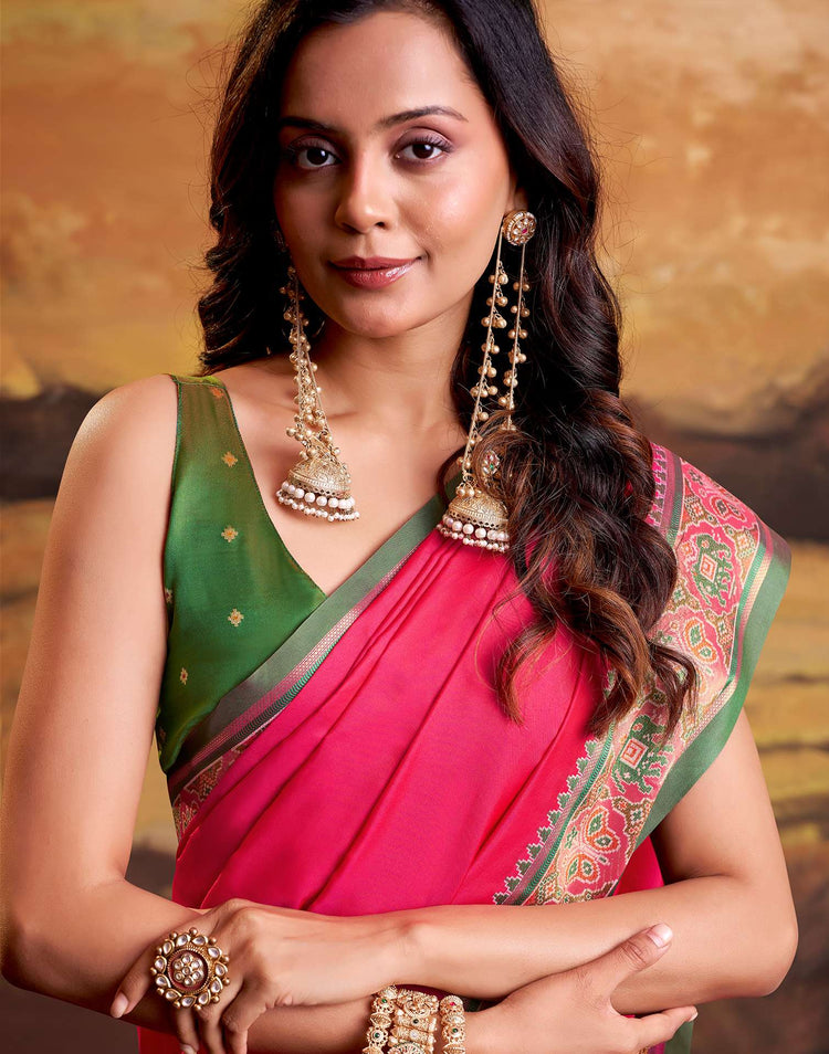 Coral Pink Silk Woven Patola Saree