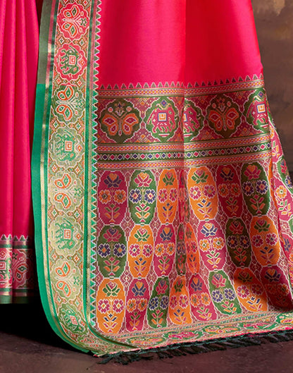 Coral Pink Silk Woven Patola Saree