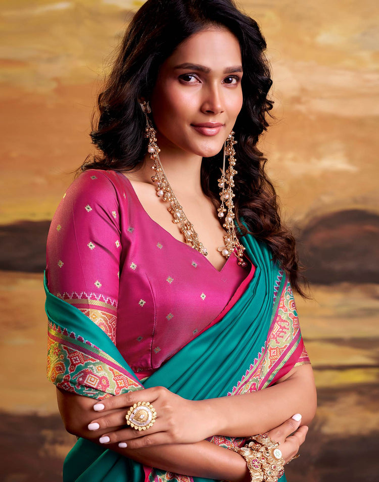 Teal Blue Silk Woven Patola Saree