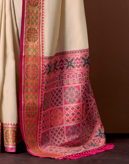 Cream Silk Woven Patola Saree