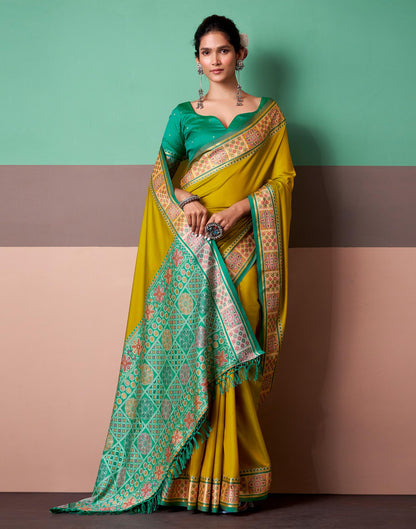 Lime Yellow Silk Woven Patola Saree