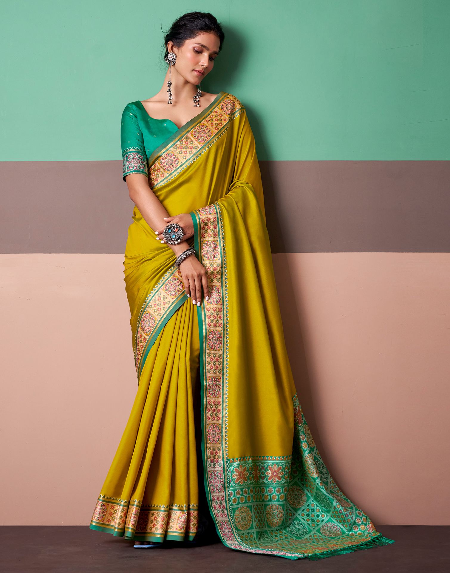 Lime Yellow Silk Woven Patola Saree