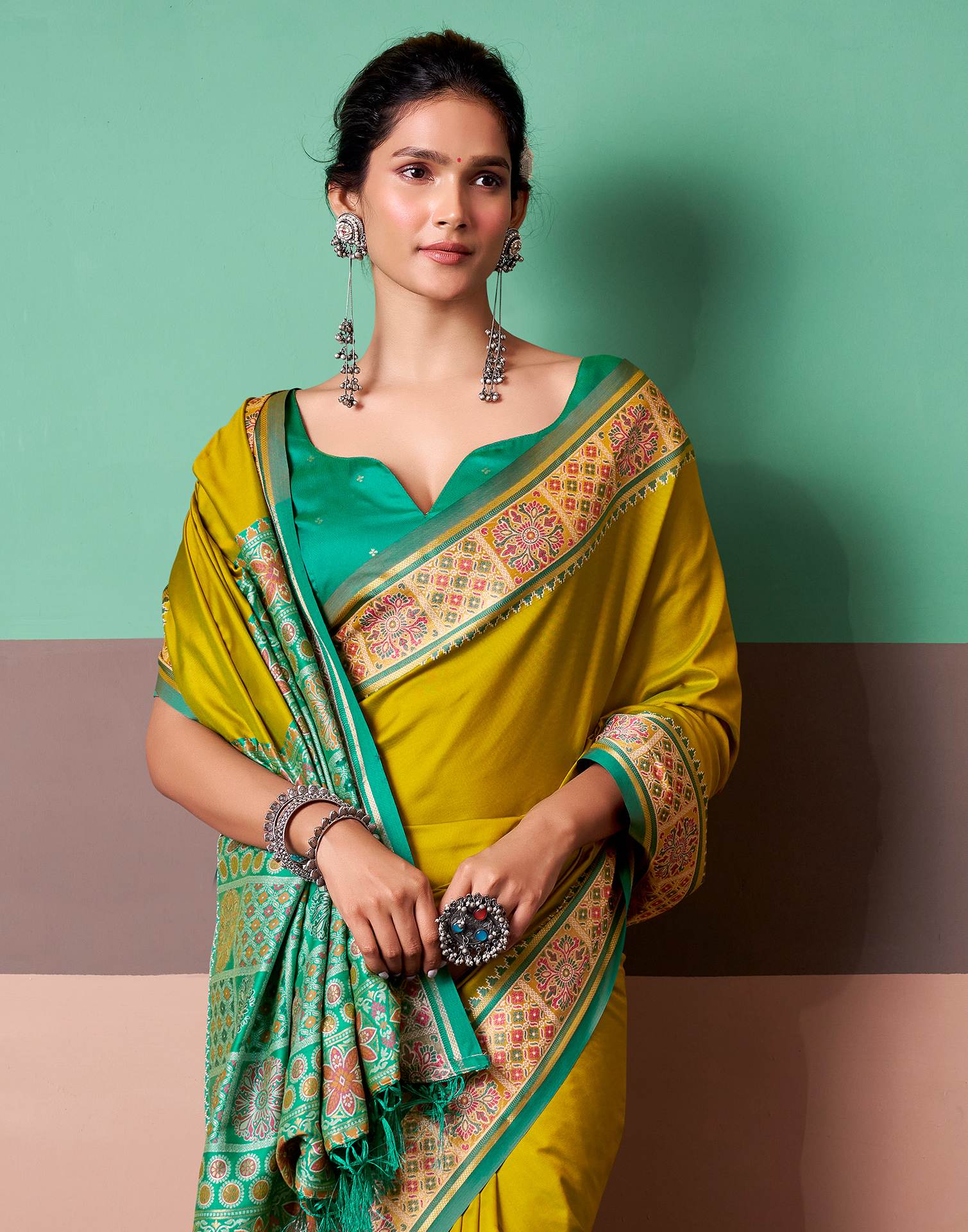 Lime Yellow Silk Woven Patola Saree