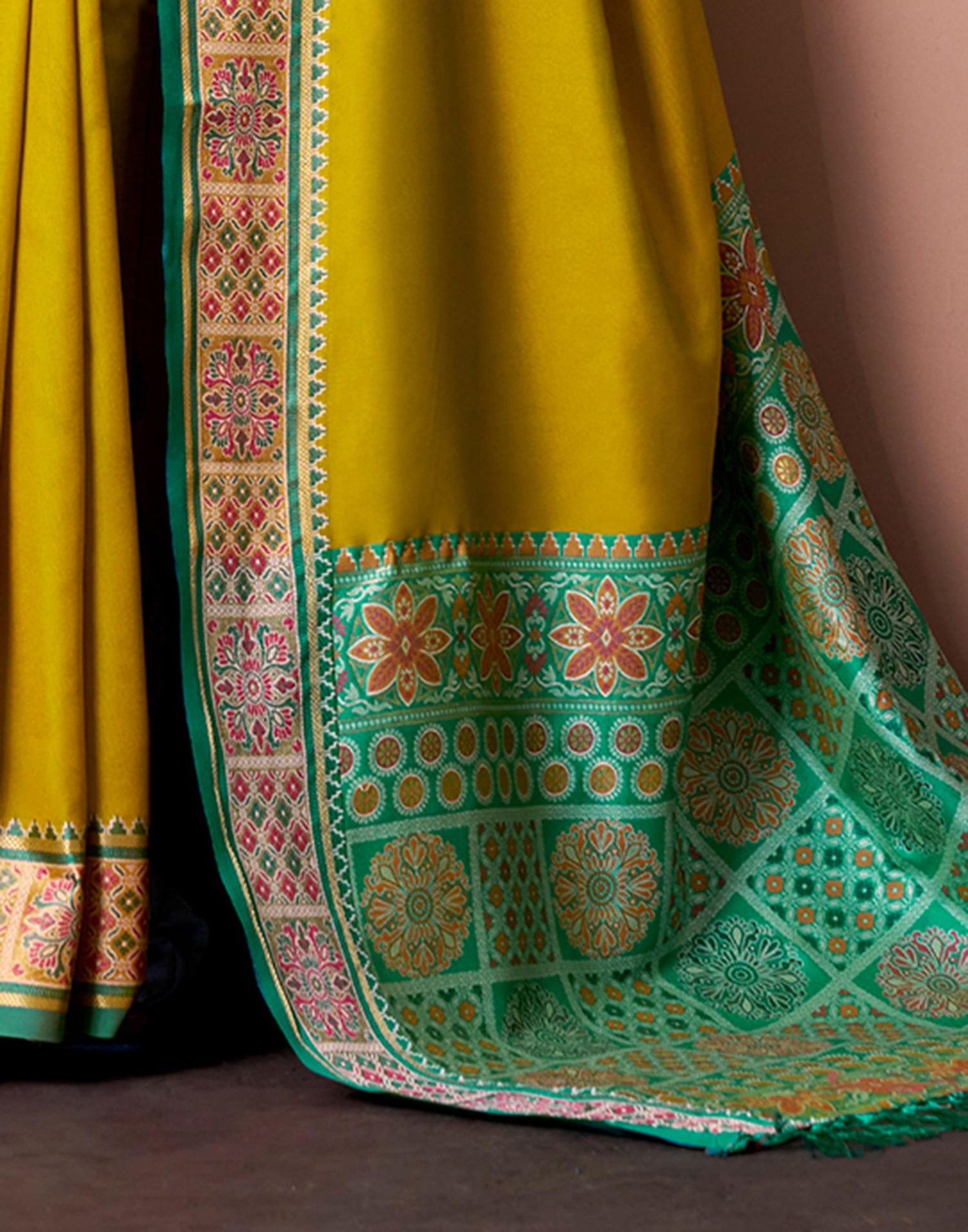 Lime Yellow Silk Woven Patola Saree