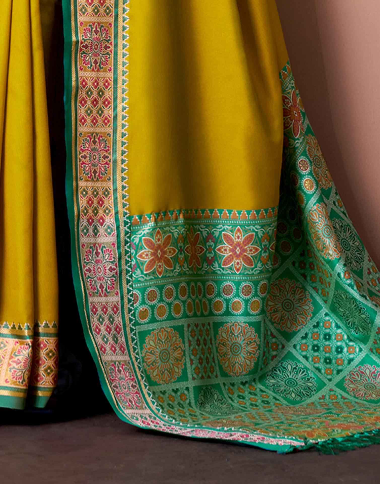 Lime Yellow Silk Woven Patola Saree