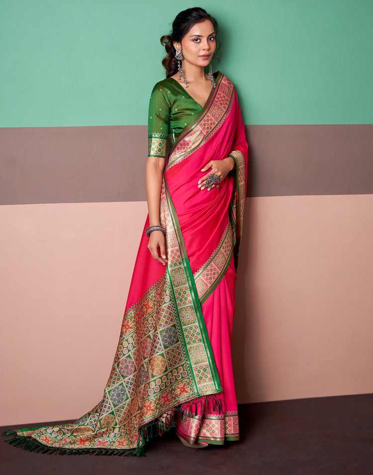 Dark Pink Silk Woven Patola Saree