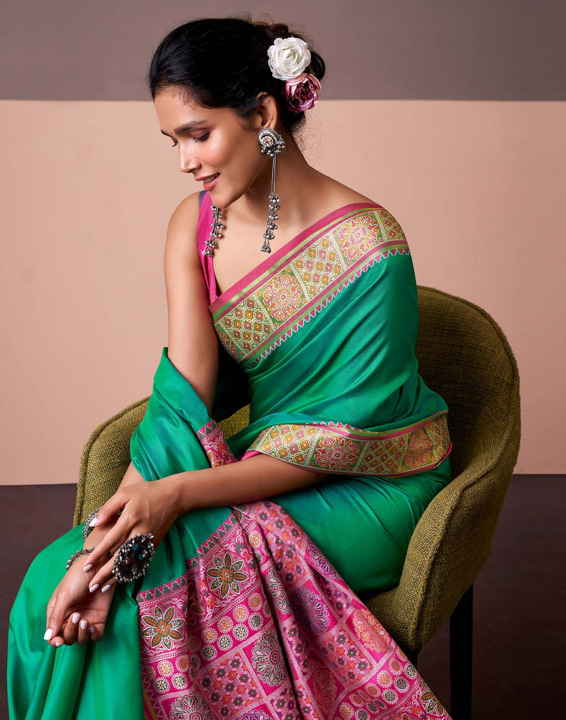 Teal Green Silk Woven Patola Saree
