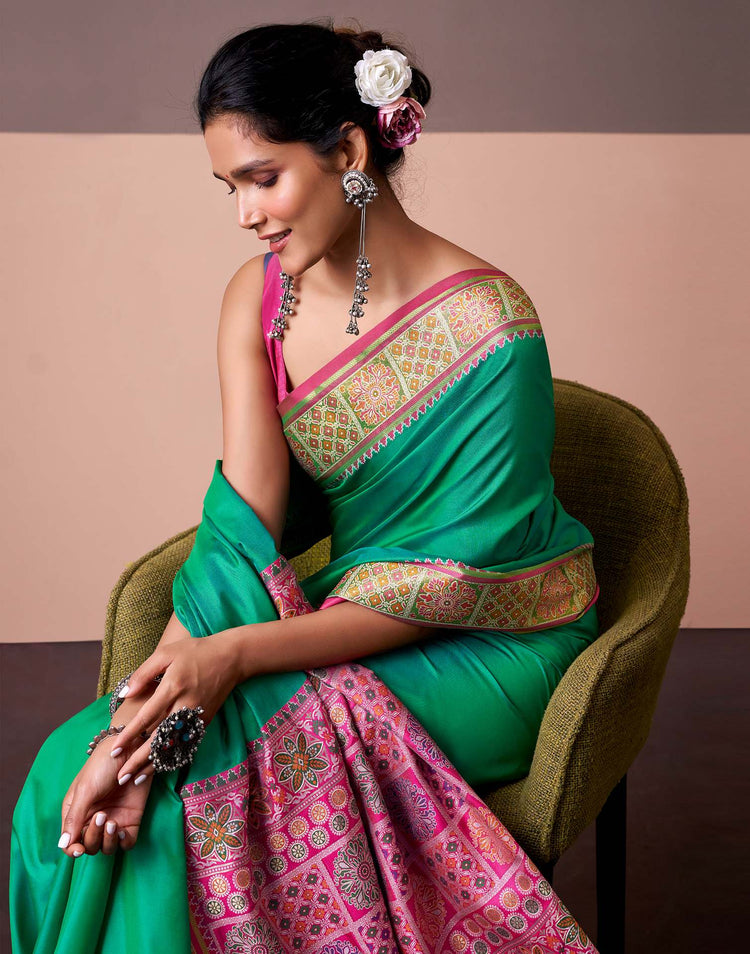 Teal Green Silk Woven Patola Saree