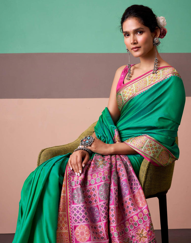 Teal Green Silk Woven Patola Saree