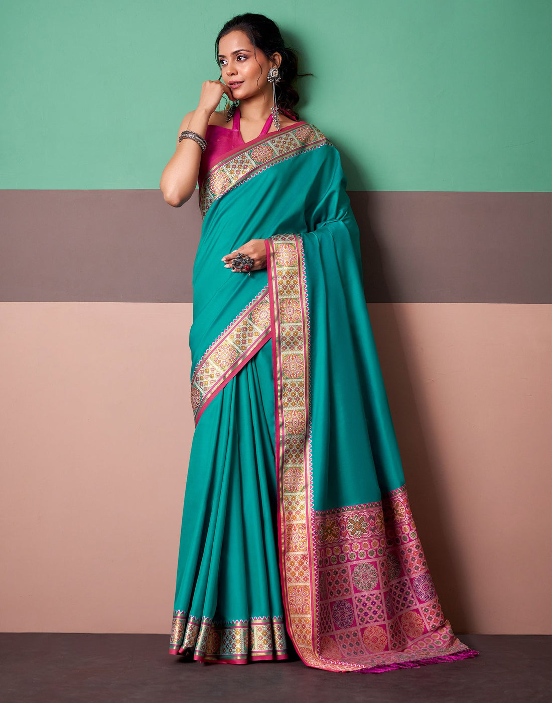 Teal Blue Silk Woven Patola Saree