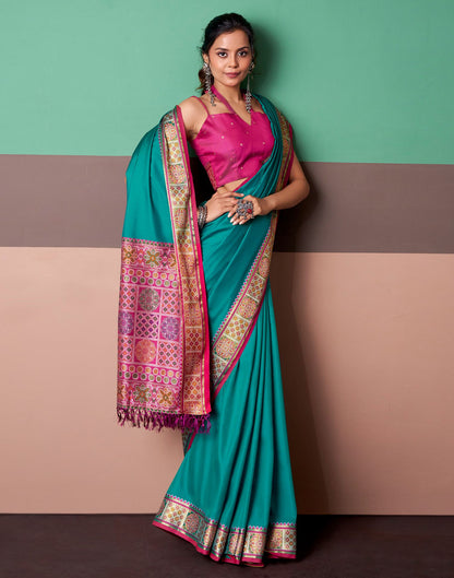 Teal Blue Silk Woven Patola Saree