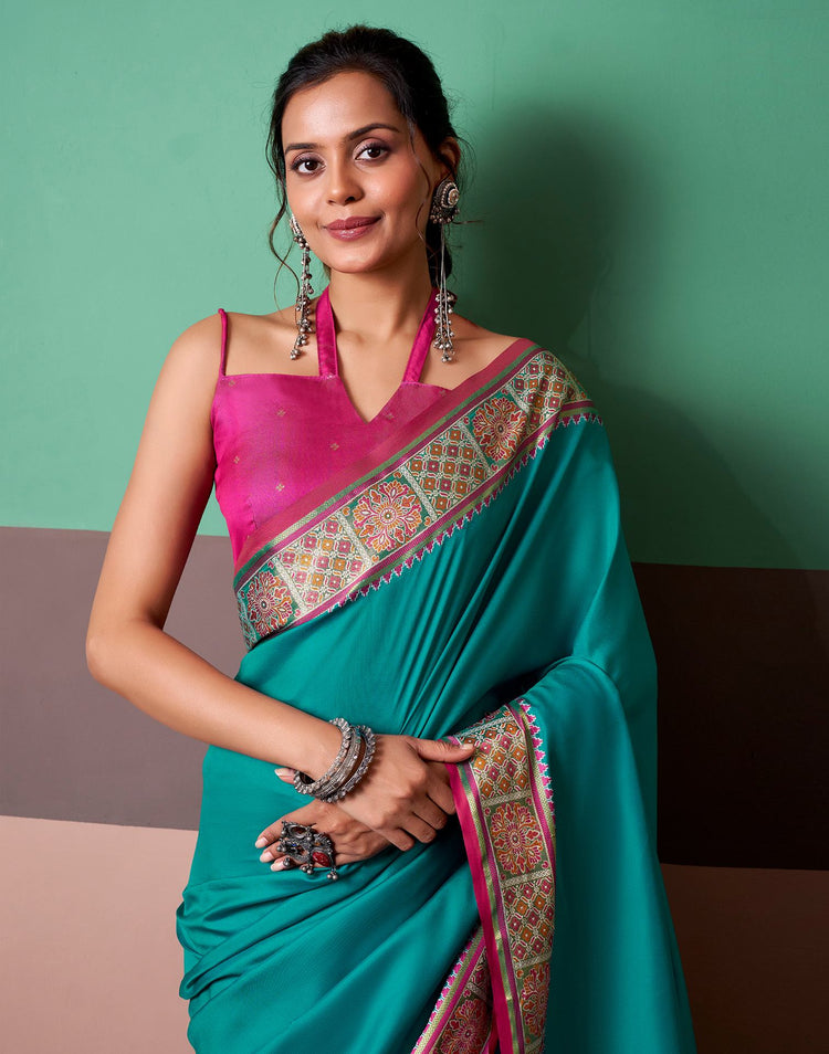 Teal Blue Silk Woven Patola Saree