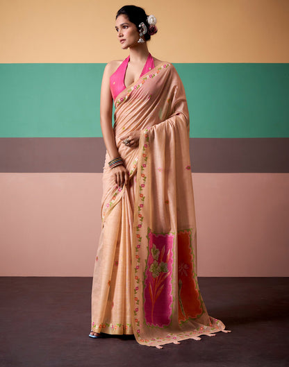 Peach Silk Printed Saree