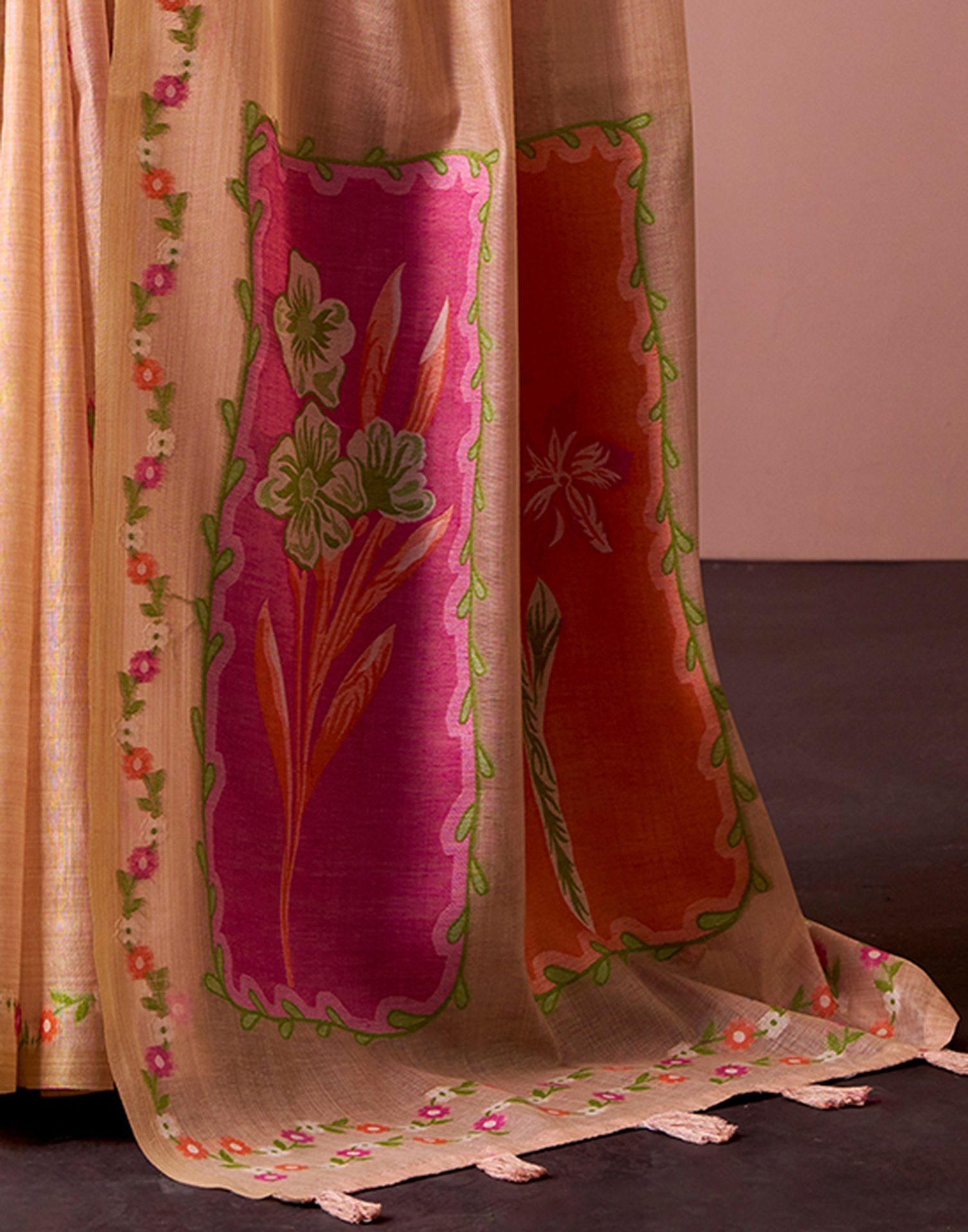 Peach Silk Printed Saree