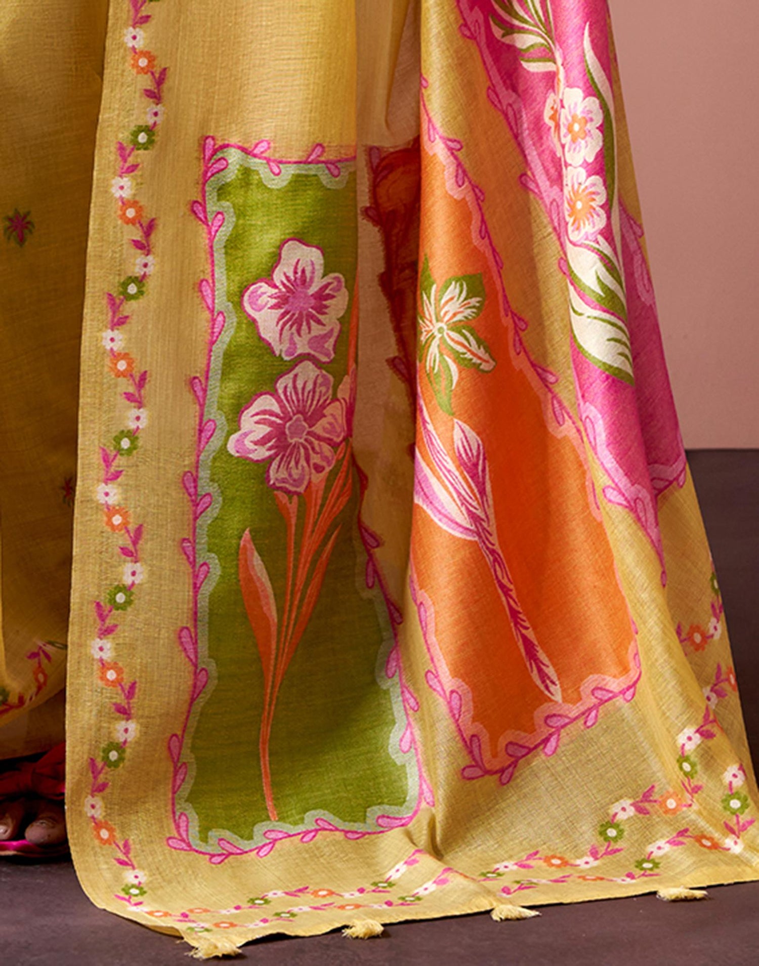 Light Yellow Silk Printed Saree
