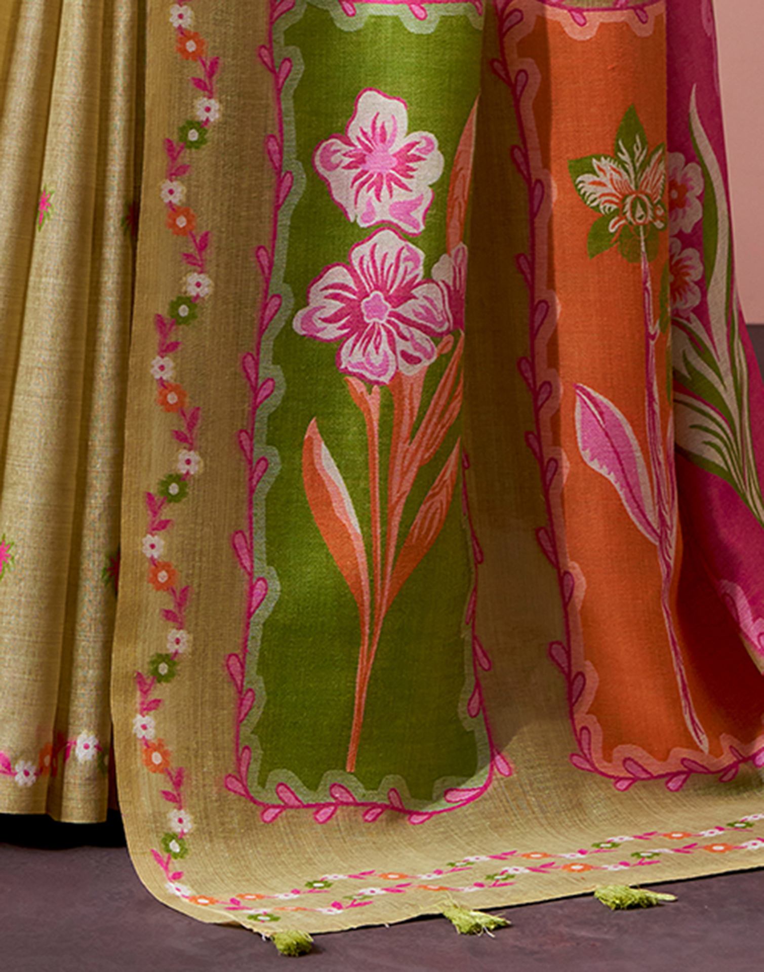 Light Khaki Silk Printed Saree