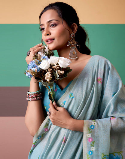 Light Blue Silk Printed Saree