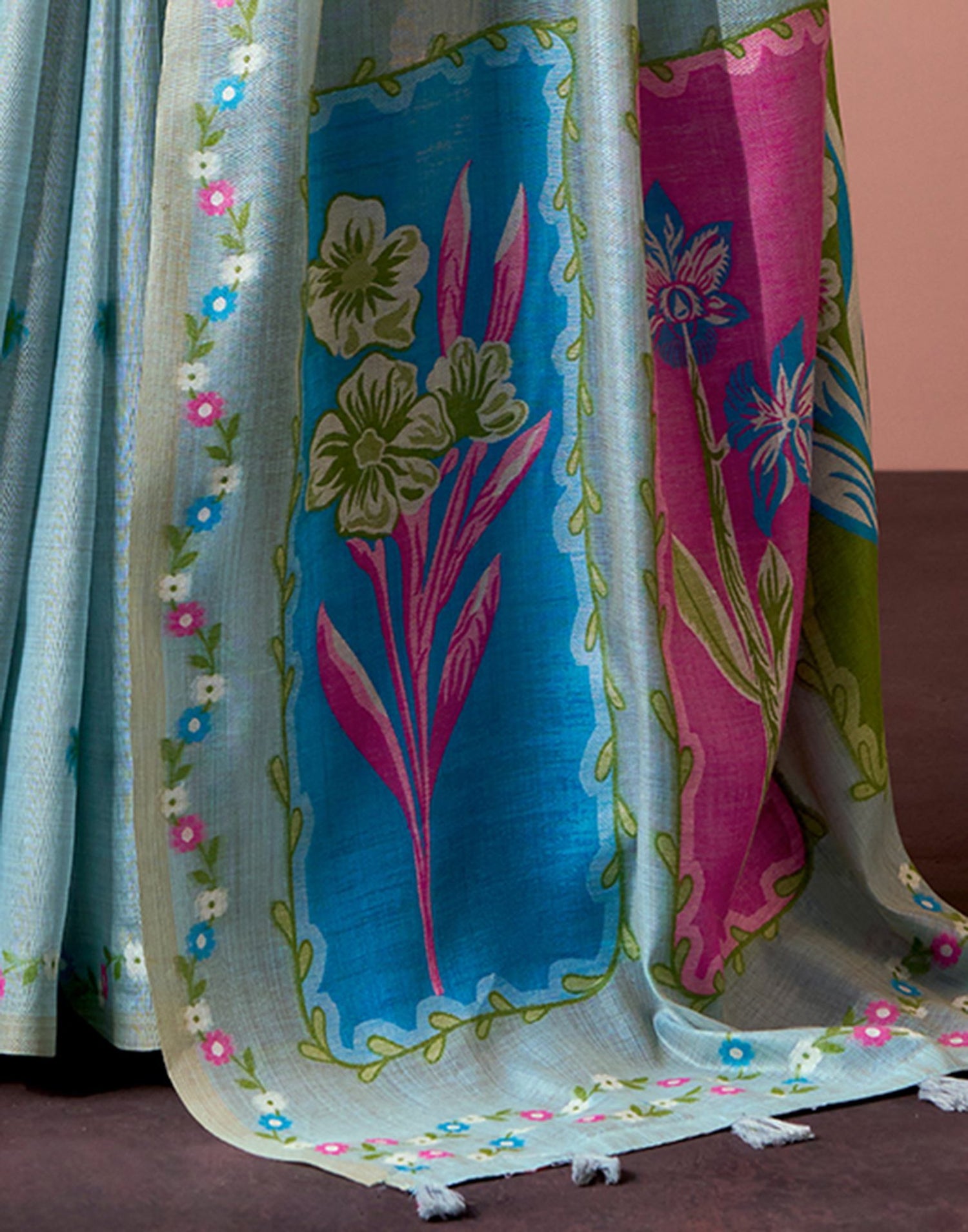Light Blue Silk Printed Saree