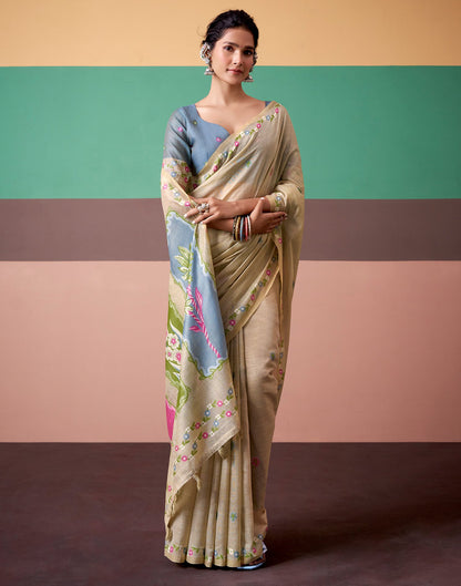 Beige Silk Printed Saree