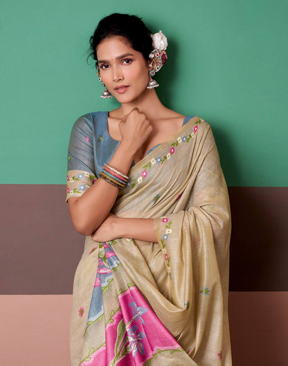 Beige Silk Printed Saree