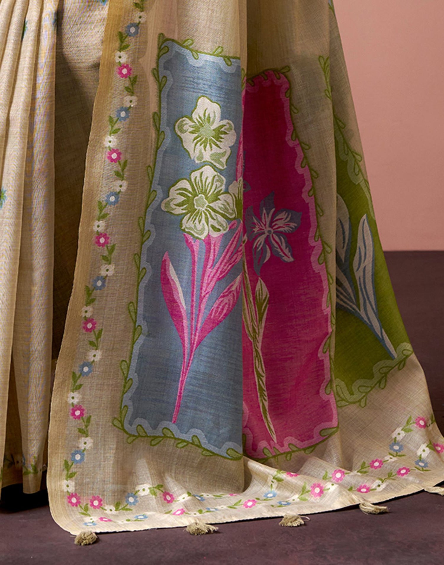 Beige Silk Printed Saree