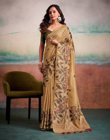 Light Brown Silk Printed Saree
