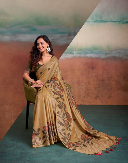 Light Brown Silk Printed Saree
