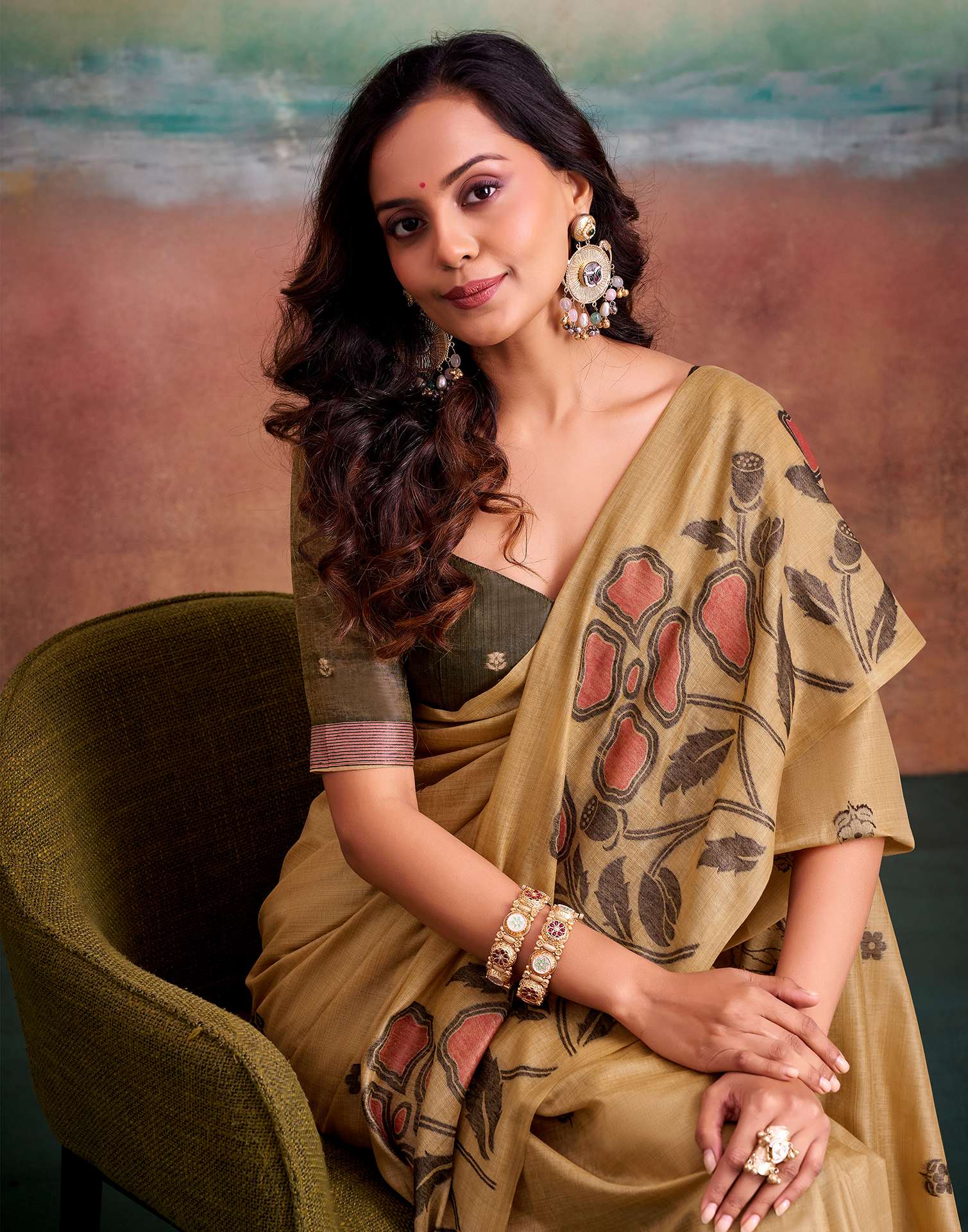 Light Brown Silk Printed Saree