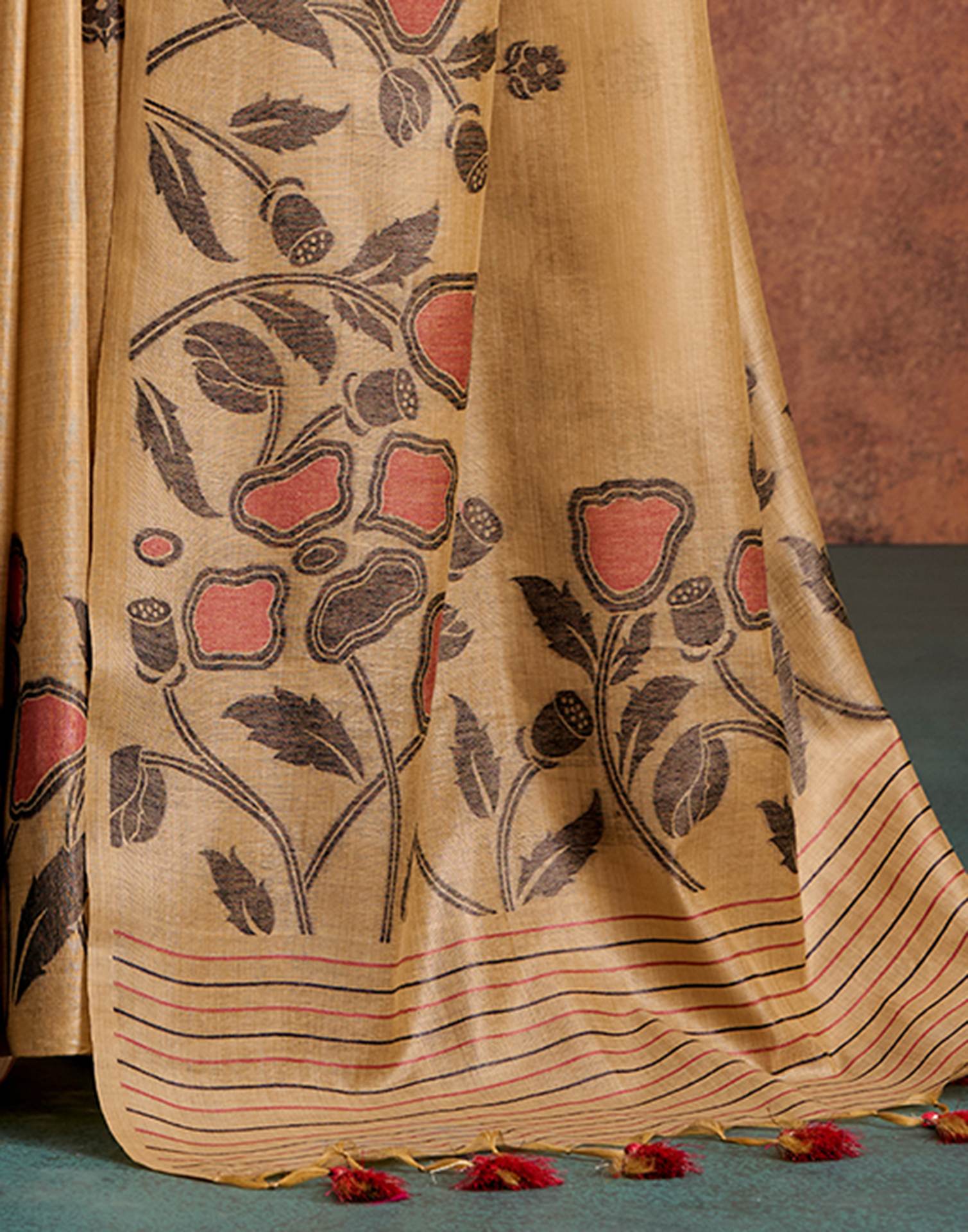Light Brown Silk Printed Saree
