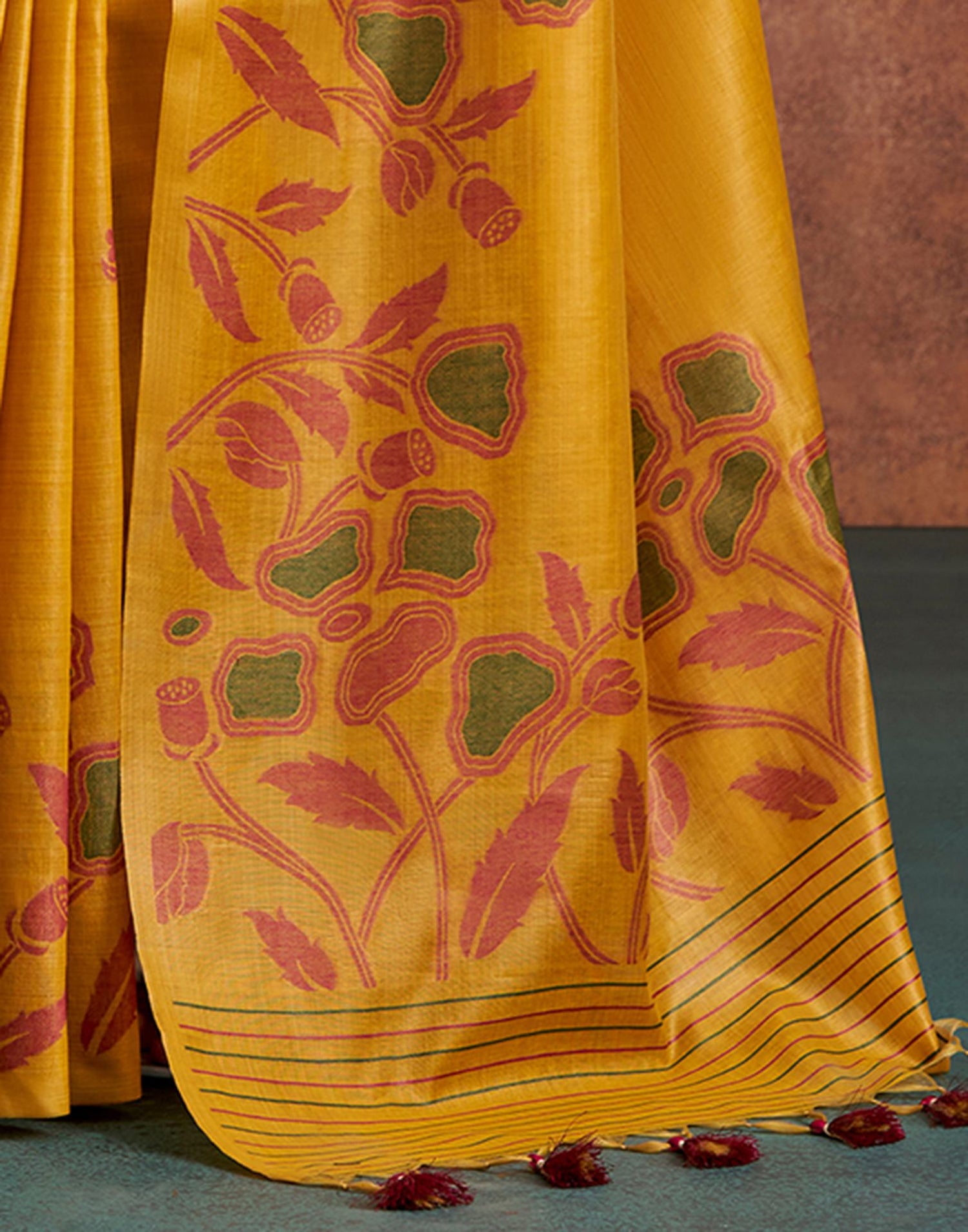 Yellow Silk Printed Saree