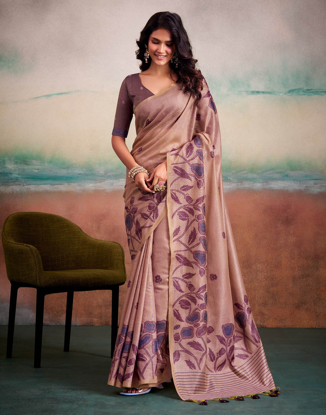 Light Mauve Silk Printed Saree