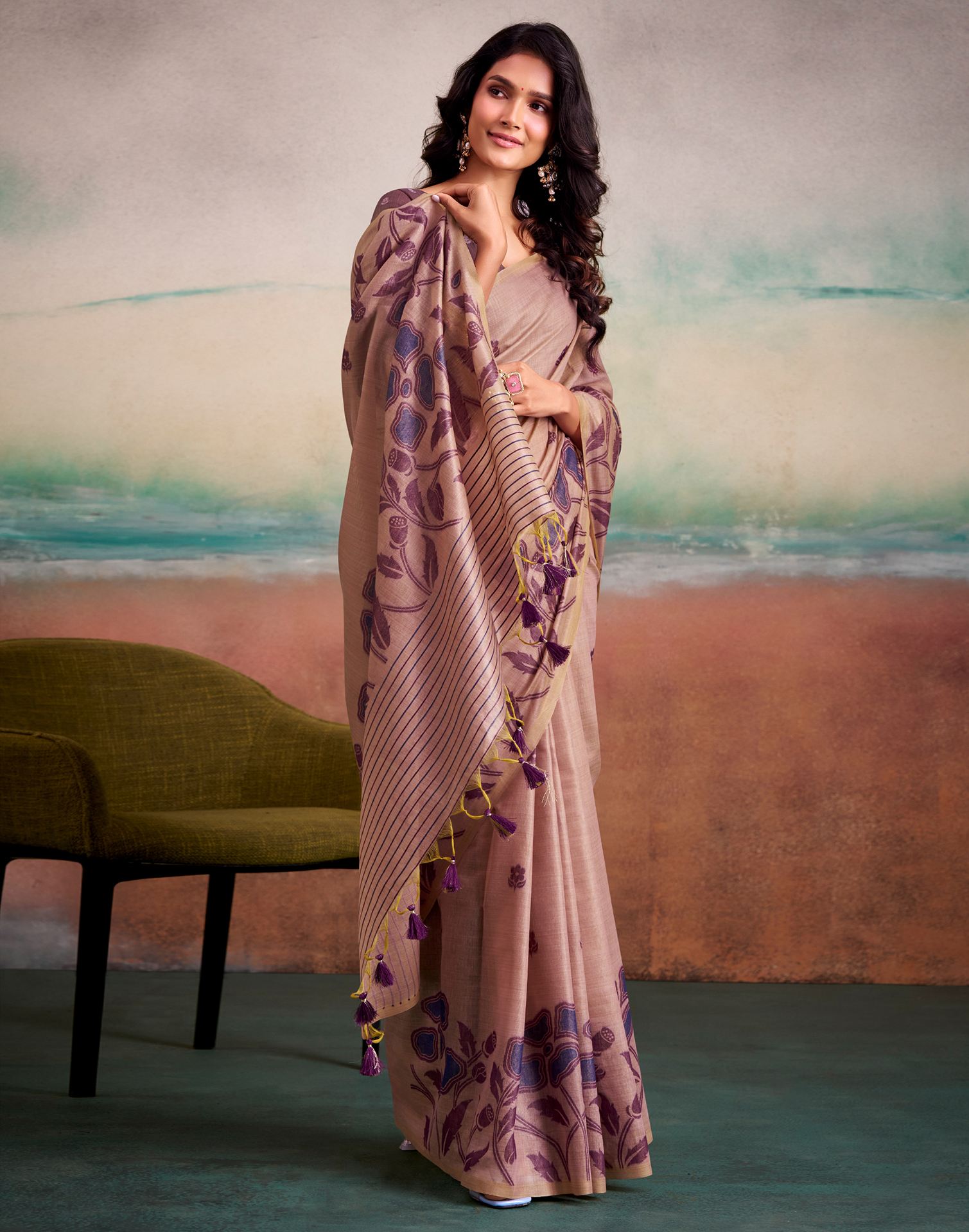 Light Mauve Silk Printed Saree